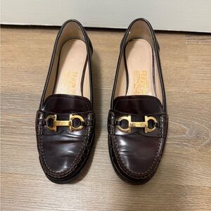 Salvatore Ferragamo Burgundy Loafers with Gold Accents